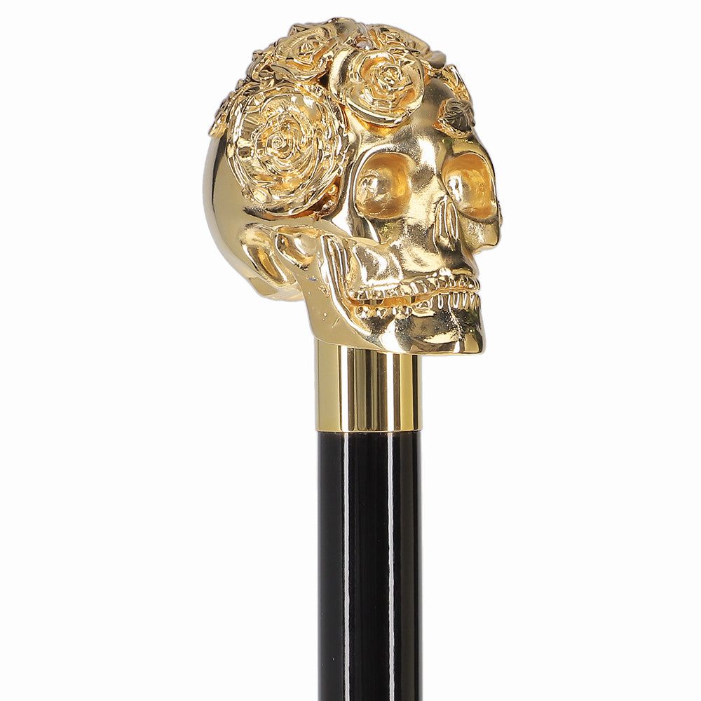 Italian Luxury: Skull with Roses Cane, 24K Gold Plated Alpaca Silver Walking Sticks - Tophatter Daily Deals