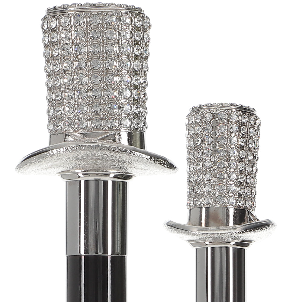 Silver 925r Top Hat - Swarovski Elements Walking Cane w/ Black Beechwood Shaft - Tophatter Daily Deals