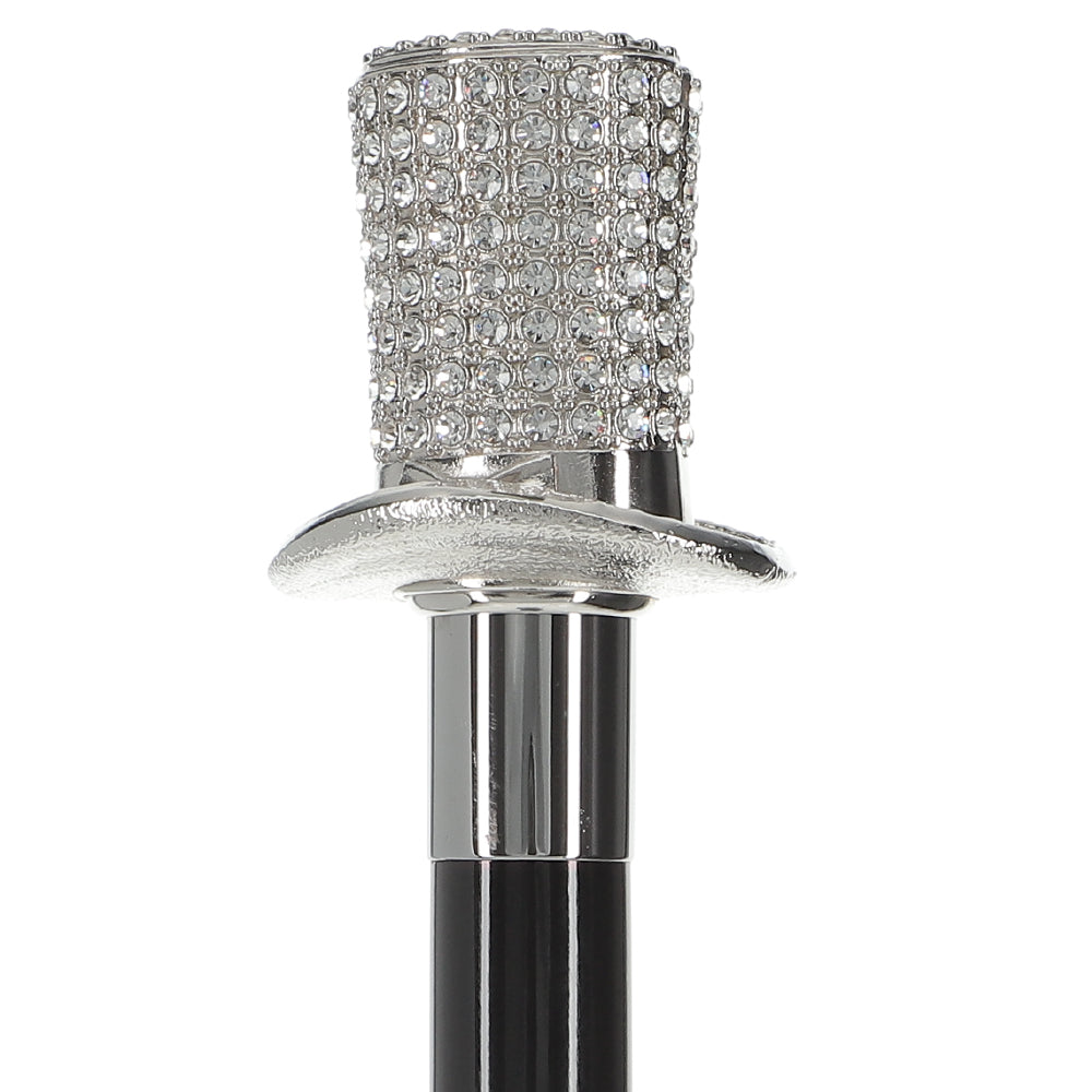 Silver 925r Top Hat - Swarovski Elements Walking Cane w/ Black Beechwood Shaft - Tophatter Daily Deals