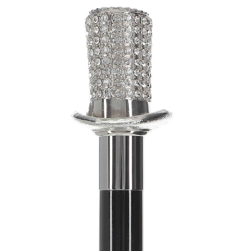 Silver 925r Top Hat - Swarovski Elements Walking Cane w/ Black Beechwood Shaft - Tophatter Daily Deals