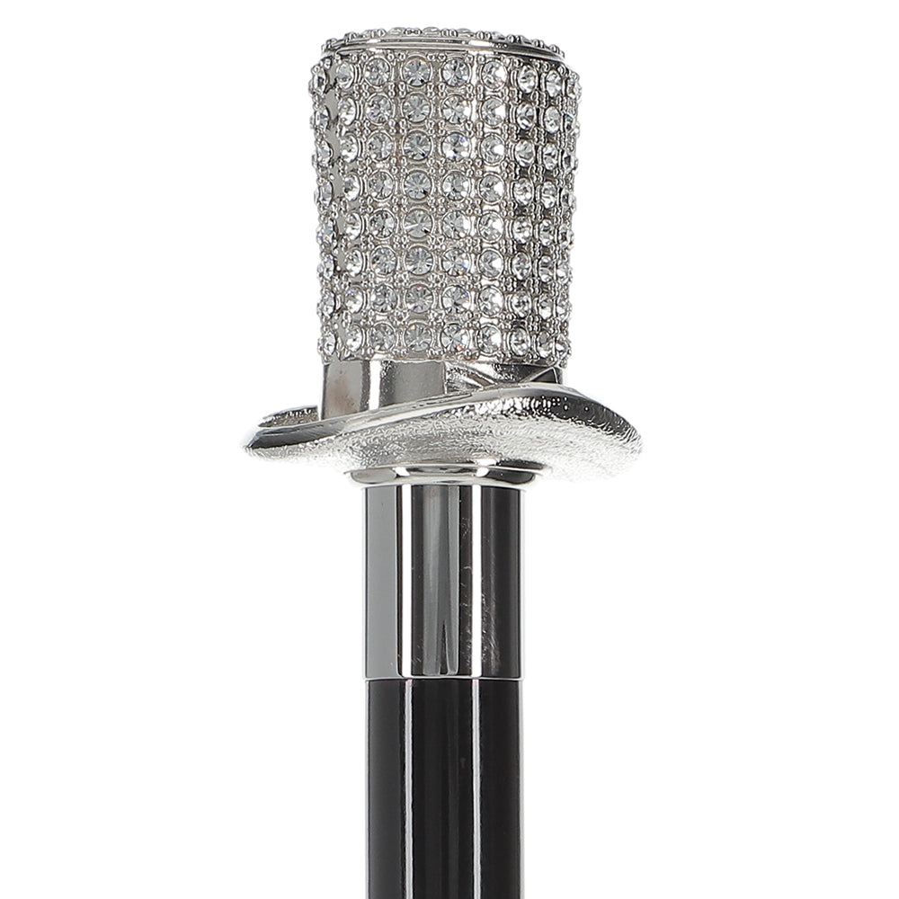 Silver 925r Top Hat - Swarovski Elements Walking Cane w/ Black Beechwood Shaft - Tophatter Daily Deals