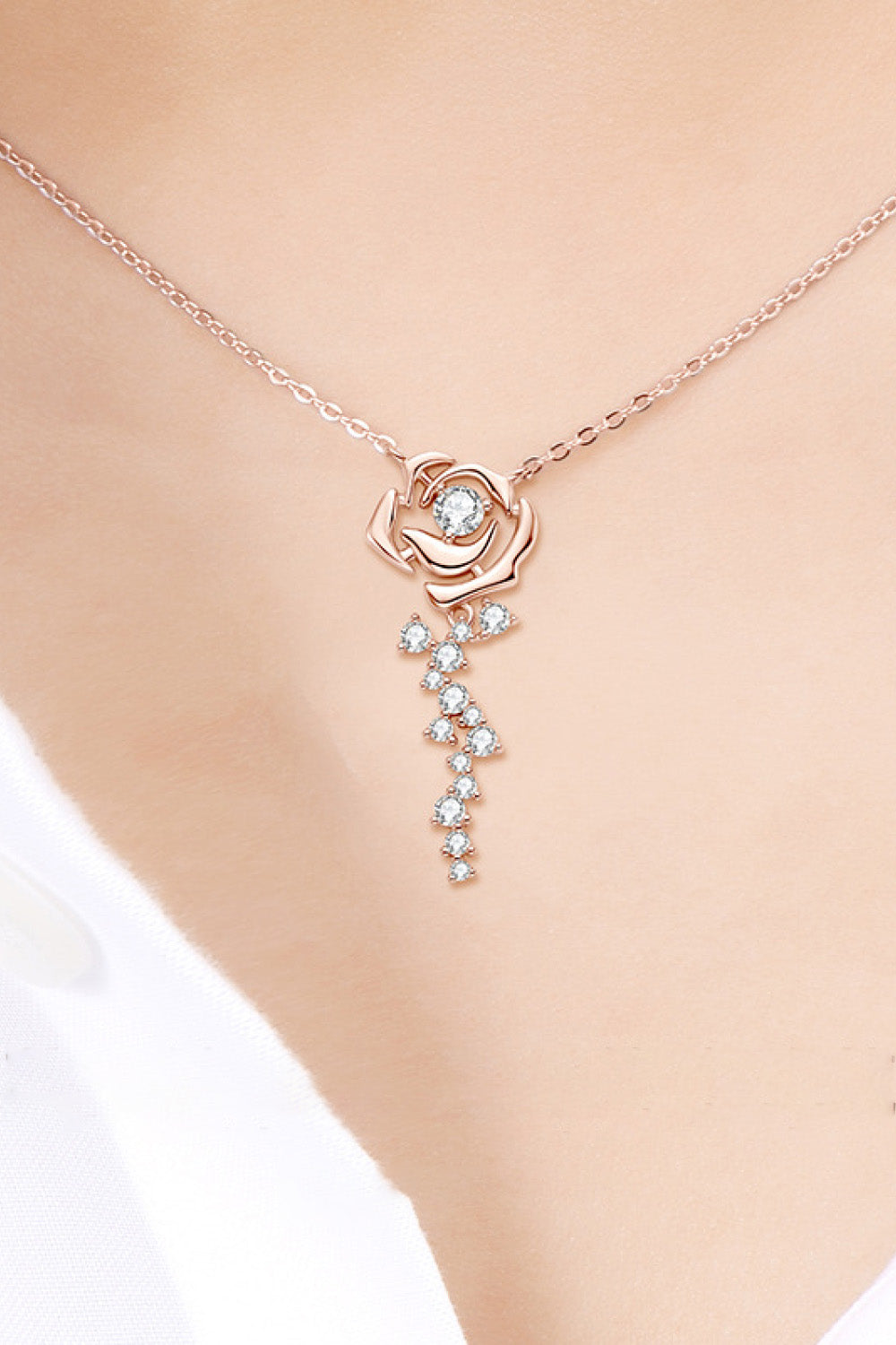 925 Sterling Silver 18K Rose Gold-Plated Pendant Necklace Rose One Size Necklaces - Tophatter Daily Deals