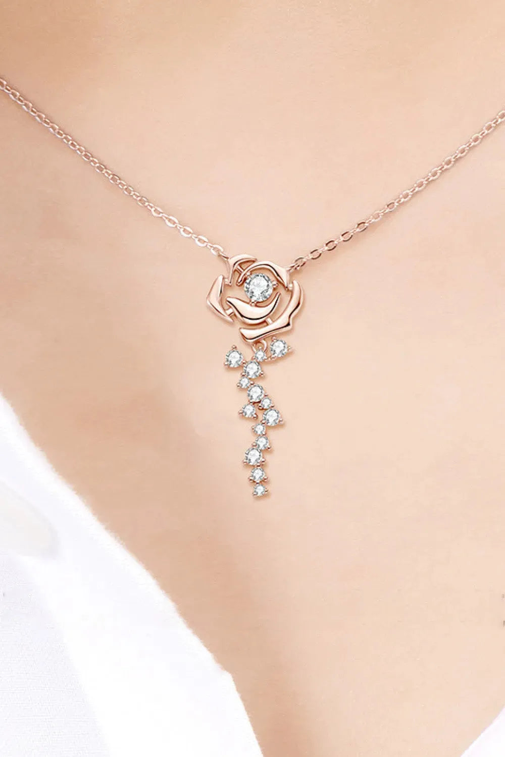 925 Sterling Silver 18K Rose Gold-Plated Pendant Necklace Rose One Size Necklaces - Tophatter Daily Deals