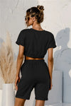 Short Sleeve Cropped Top and Drawstring Shorts Lounge Set Loungewear Sets - Tophatter Daily Deals