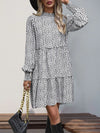 Perfee Frill Printed Mock Neck Long Sleeve Mini Dress Casual Dresses - Tophatter Daily Deals