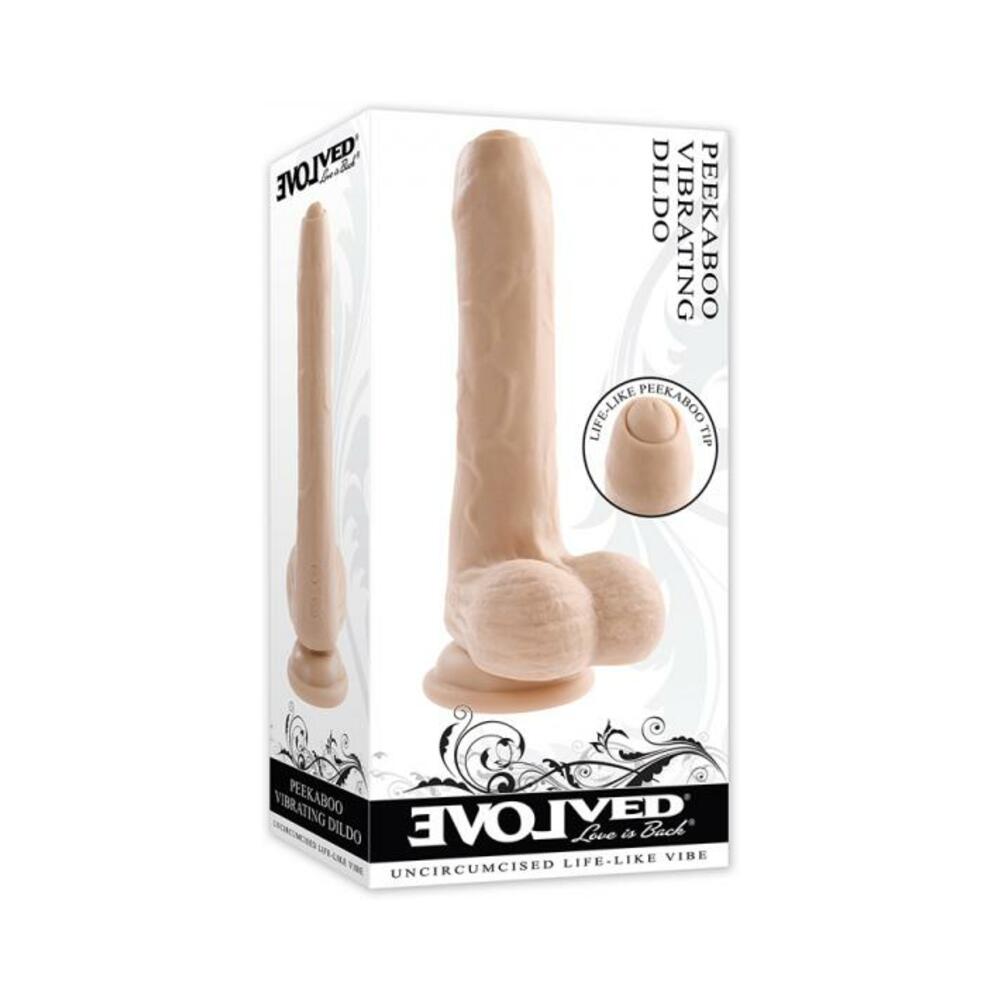 Evolved Peek A Boo Rechargeable Vibrating 8 In. Silicone Uncircumcised Dildo With Power Boost Light - Tophatter Daily Deals