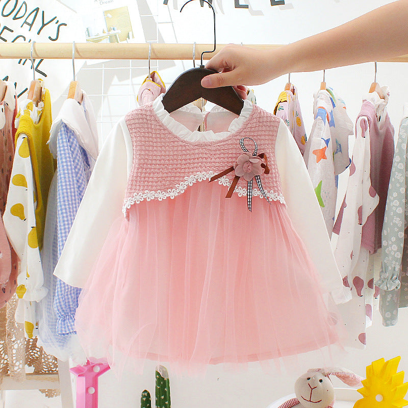 Baby Girl Autumn New Fake Two-piece Princess Gauze Skirt Pink 0 - Tophatter Daily Deals