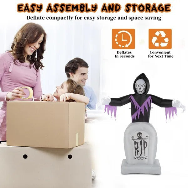Grim Reaper Inflatable With LED Tombstone Halloween Decor 3D Changing Face Moving Picture Frame - Tophatter Daily Deals