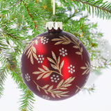 Matt Burgundy & Gold Christmas Bauble | Red Glass Christmas Tree Ornament - 8cm Baubles - Tophatter Daily Deals