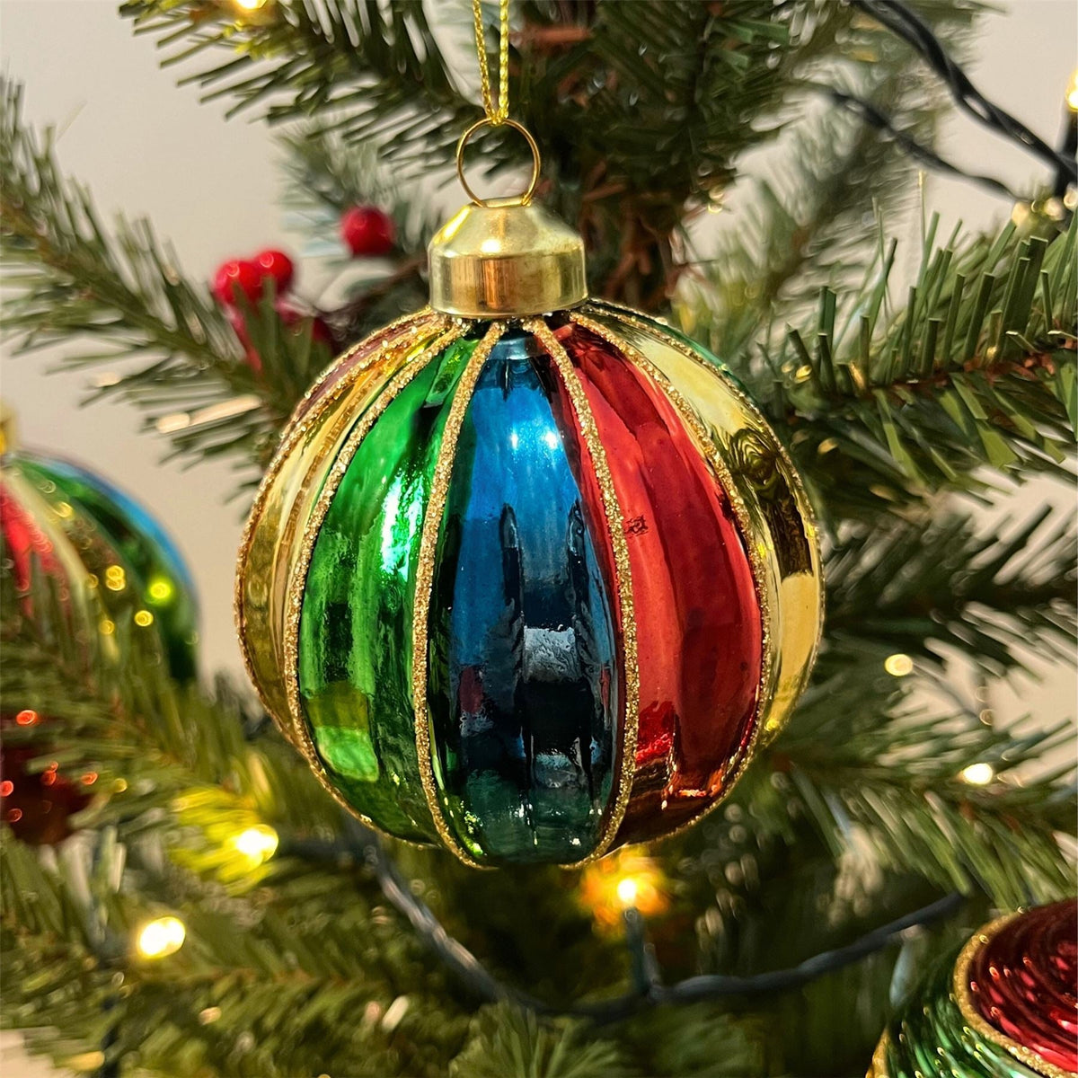 Multicoloured Rainbow Christmas Bauble | Christmas Tree Hanging Ornament - 8cm Baubles - Tophatter Daily Deals