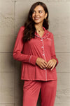 Ninexis Buttoned Collared Neck Top and Pants Pajama Set Loungewear Sets - Tophatter Daily Deals