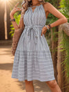 Striped Tie Waist Dress Light Gray Casual Dresses - Tophatter Daily Deals