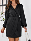 Ruched Surplice Long Sleeve Mini Dress Black Casual Dresses - Tophatter Daily Deals