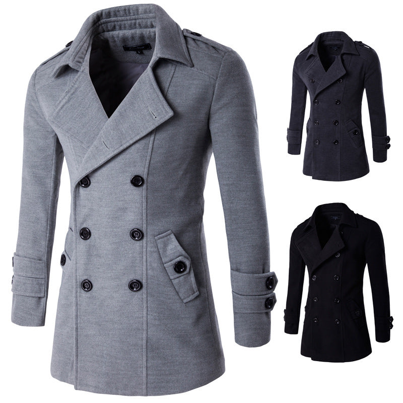 Warm Men's Peacoat - Double Breasted, Woolen Feel, Winter 3D Changing Face Moving Picture Frame - Tophatter Daily Deals