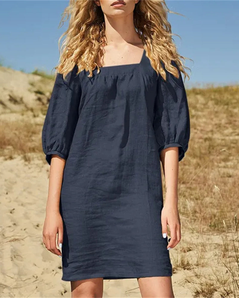 Square Neck Casual Dress Navy blue Mini Dresses - Tophatter Daily Deals