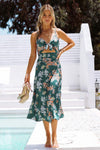 Floral Tied Cutout Split Spaghetti Strap Dress Mid Green Casual Dresses - Tophatter Daily Deals