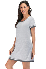 Contrast Trim Short Sleeve Lounge Dress Sleep Dresses - Tophatter Daily Deals