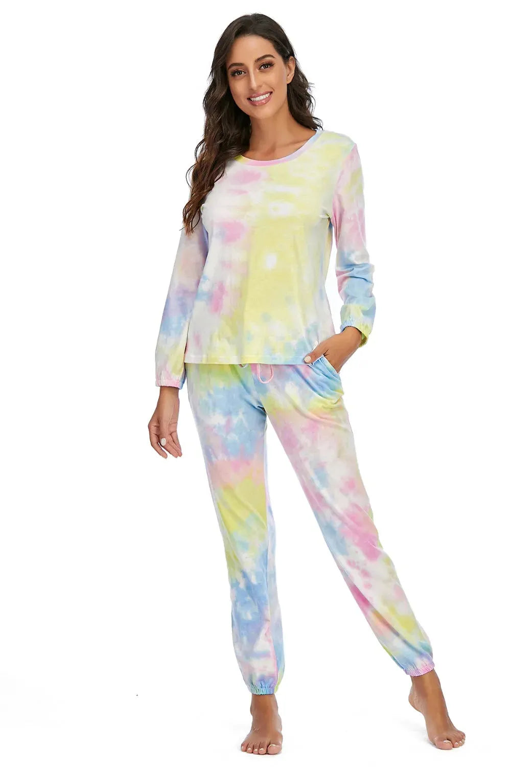 Tie-Dye Top and Drawstring Pants Lounge Set Blush Pink Loungewear Sets - Tophatter Daily Deals