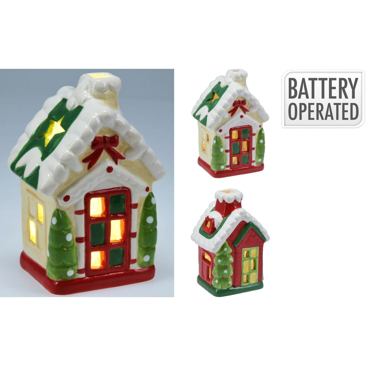 LED Ceramic Christmas House | Light Up House Christmas Village Ornament - 15cm LED Light - Tophatter Daily Deals