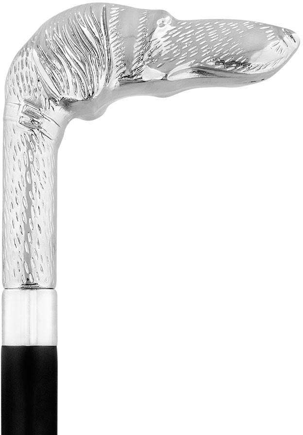 Long Nosed Dog Nickel Plated Handle Walking Cane - Italian Handle w/ Custom Shaft and Collar Dog Walking Canes - Tophatter Daily Deals