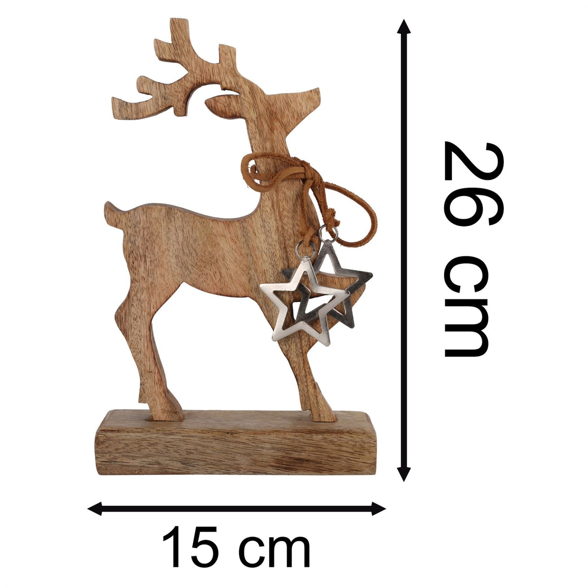 Rustic Wooden Reindeer Ornament | Christmas Deer Sculpture on Wooden Base - 26cm Ornament - Tophatter Daily Deals