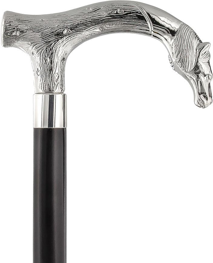 Smooth & Steady Horse Nickel Plated Fritz Handle Cane w/ Custom Shaft & Collar Horse Walking Canes - Tophatter Daily Deals
