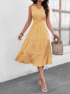 Striped Johnny Collar Sleeveless Midi Dress Casual Dresses - Tophatter Daily Deals