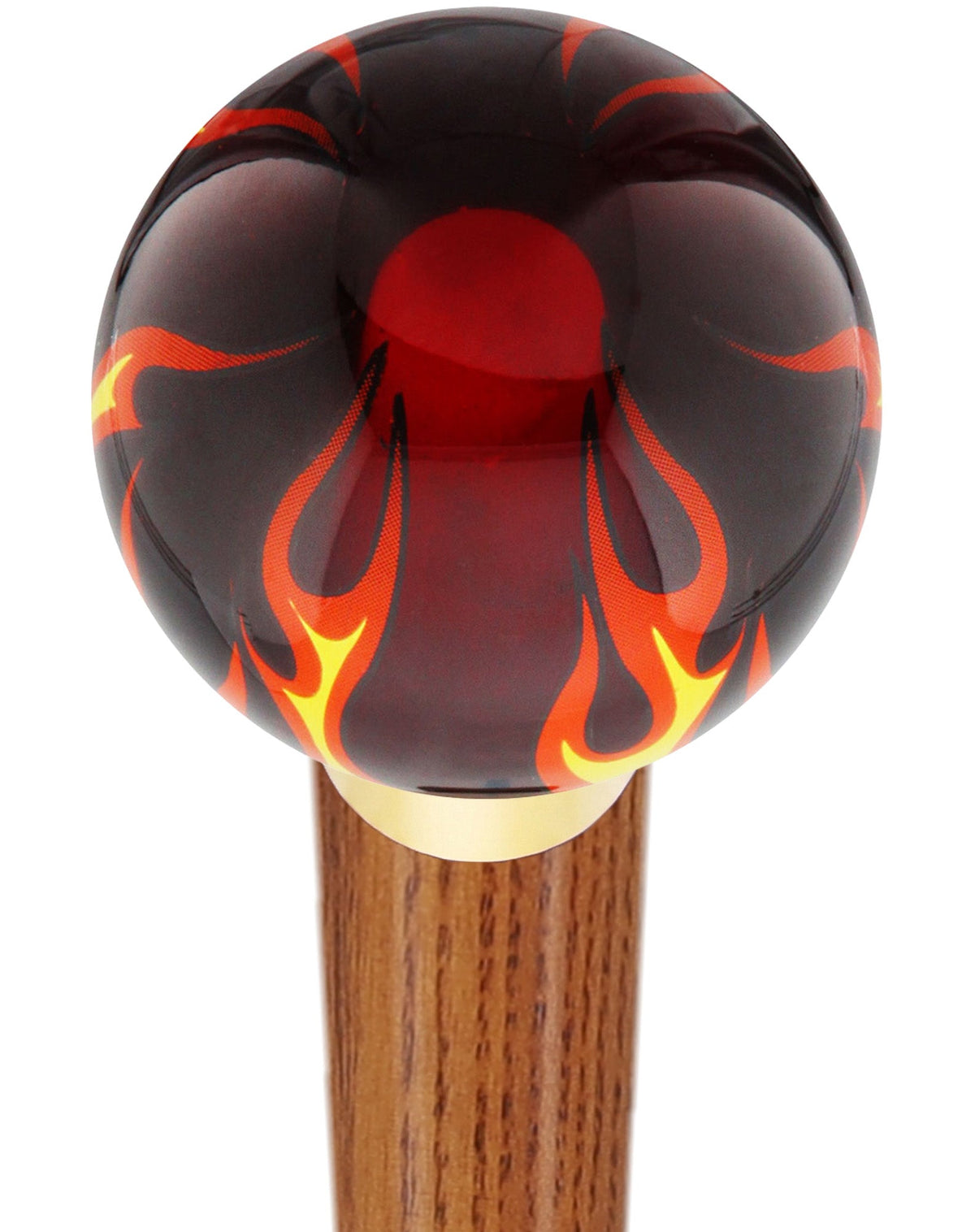 Burst of Flames Red Transparent Round Knob Cane w/ Custom Wood Shaft & Collar Ash (Brown Espresso) (+$7.00) Skull Walking Canes Dragon Walking Canes - Tophatter Daily Deals