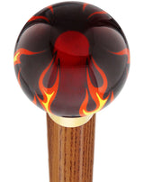Burst of Flames Red Transparent Round Knob Cane w/ Custom Wood Shaft & Collar Ash (Brown Espresso) (+$7.00) Skull Walking Canes Dragon Walking Canes - Tophatter Daily Deals