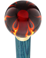 Burst of Flames Red Transparent Round Knob Cane w/ Custom Color Ash Shaft & Collar Blue Skull Walking Canes Dragon Walking Canes - Tophatter Daily Deals