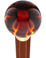 Burst of Flames Red Transparent Round Knob Cane w/ Custom Wood Shaft & Collar Brown Beechwood Skull Walking Canes Dragon Walking Canes - Tophatter Daily Deals