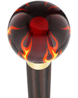 Burst of Flames Red Transparent Round Knob Cane w/ Custom Wood Shaft & Collar Genuine Ebony (+$170.00) Skull Walking Canes Dragon Walking Canes - Tophatter Daily Deals