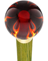Burst of Flames Red Transparent Round Knob Cane w/ Custom Color Ash Shaft & Collar Green Skull Walking Canes Dragon Walking Canes - Tophatter Daily Deals