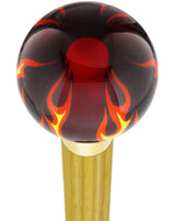 Burst of Flames Red Transparent Round Knob Cane w/ Custom Color Ash Shaft & Collar Yellow Skull Walking Canes Dragon Walking Canes - Tophatter Daily Deals