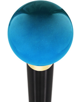 Ocean Blue Metallic Round Knob Cane w/ Custom Wood Shaft & Collar Black Beechwood Ball Clock Handle Walking Canes - Tophatter Daily Deals