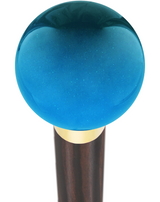 Ocean Blue Metallic Round Knob Cane w/ Custom Wood Shaft & Collar Genuine Ebony (+$170.00) Ball Clock Handle Walking Canes - Tophatter Daily Deals