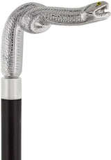 Cunningly Vicious Snake Nickel Plated Fritz Handle Cane w/ Custom Shaft & Collar Snake Walking Canes - Tophatter Daily Deals