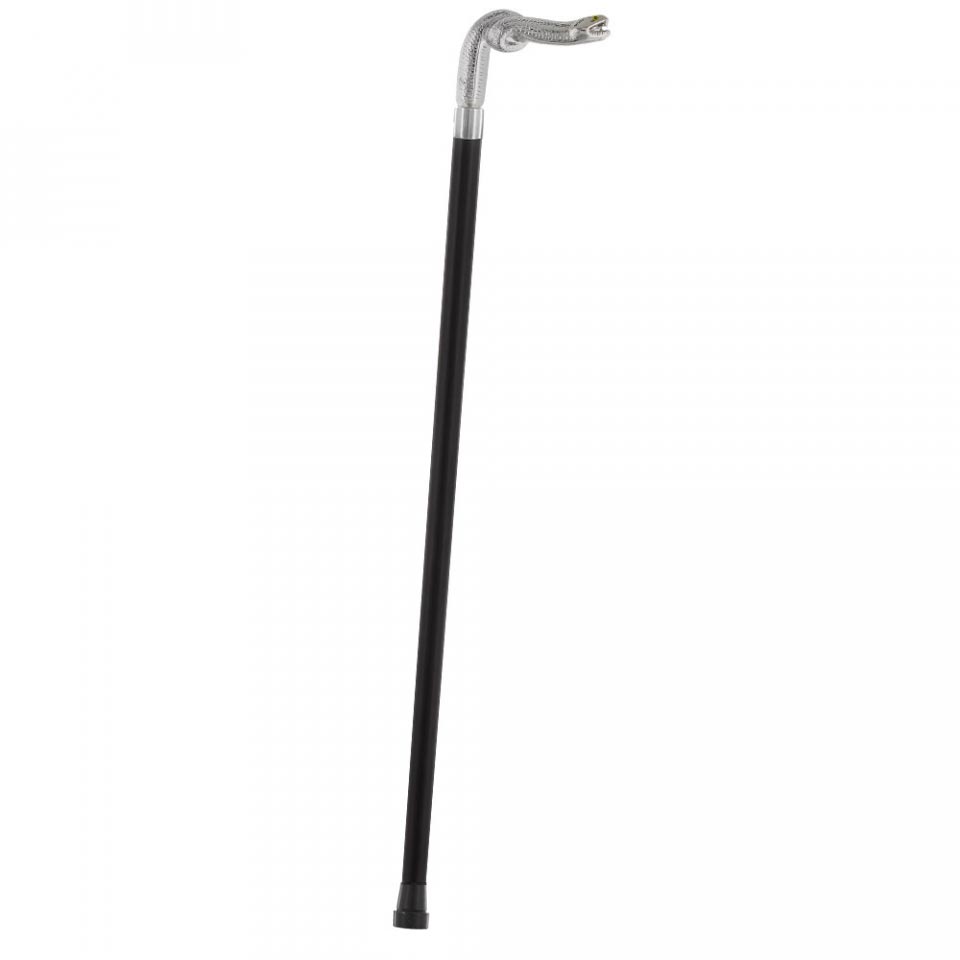 Cunningly Vicious Snake Nickel Plated Fritz Handle Cane w/ Custom Shaft & Collar Snake Walking Canes - Tophatter Daily Deals