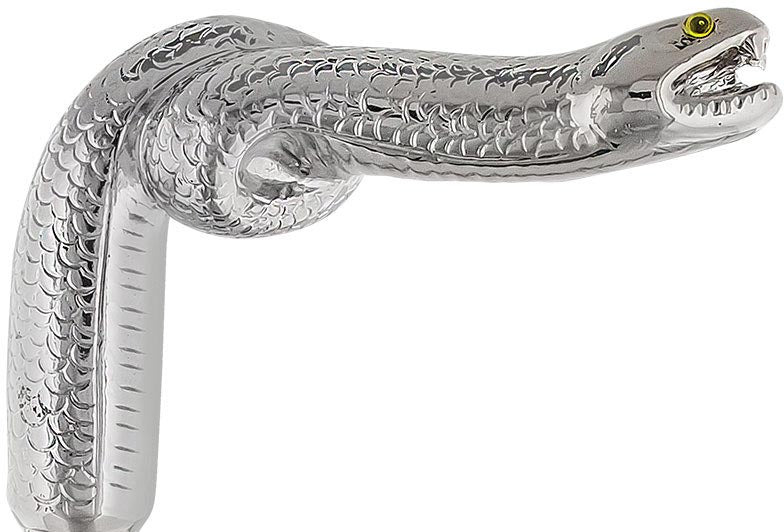 Cunningly Vicious Snake Nickel Plated Fritz Handle Cane w/ Custom Shaft & Collar Snake Walking Canes - Tophatter Daily Deals