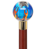Blue Flame with Skull Round Knob Cane w/ Custom Color Ash Shaft & Collar Billiard Walking Sticks - Tophatter Daily Deals