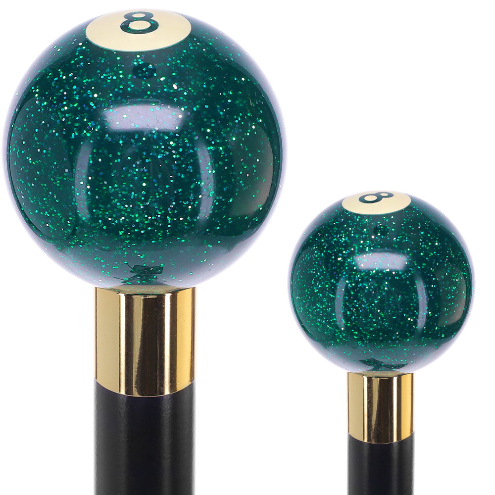 Green Sparkle 8 Ball Shift Knob Cane Cane w/ Custom Wood Shaft & Collar Billiard Walking Sticks - Tophatter Daily Deals