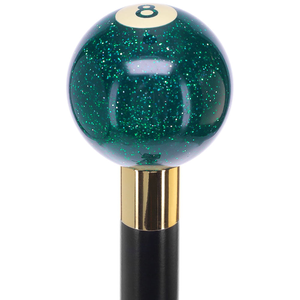 Green Sparkle 8 Ball Shift Knob Cane Cane w/ Custom Wood Shaft & Collar Billiard Walking Sticks - Tophatter Daily Deals