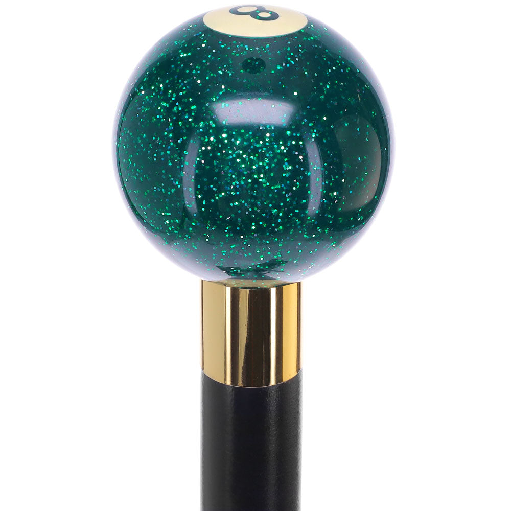 Green Sparkle 8 Ball Shift Knob Cane Cane w/ Custom Wood Shaft & Collar Billiard Walking Sticks - Tophatter Daily Deals