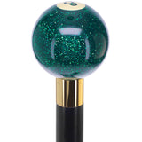 Green Sparkle 8 Ball Shift Knob Cane Cane w/ Custom Wood Shaft & Collar Billiard Walking Sticks - Tophatter Daily Deals