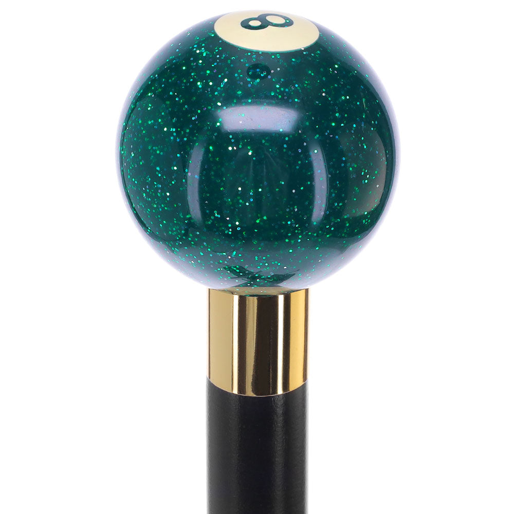 Green Sparkle 8 Ball Shift Knob Cane Cane w/ Custom Wood Shaft & Collar Billiard Walking Sticks - Tophatter Daily Deals
