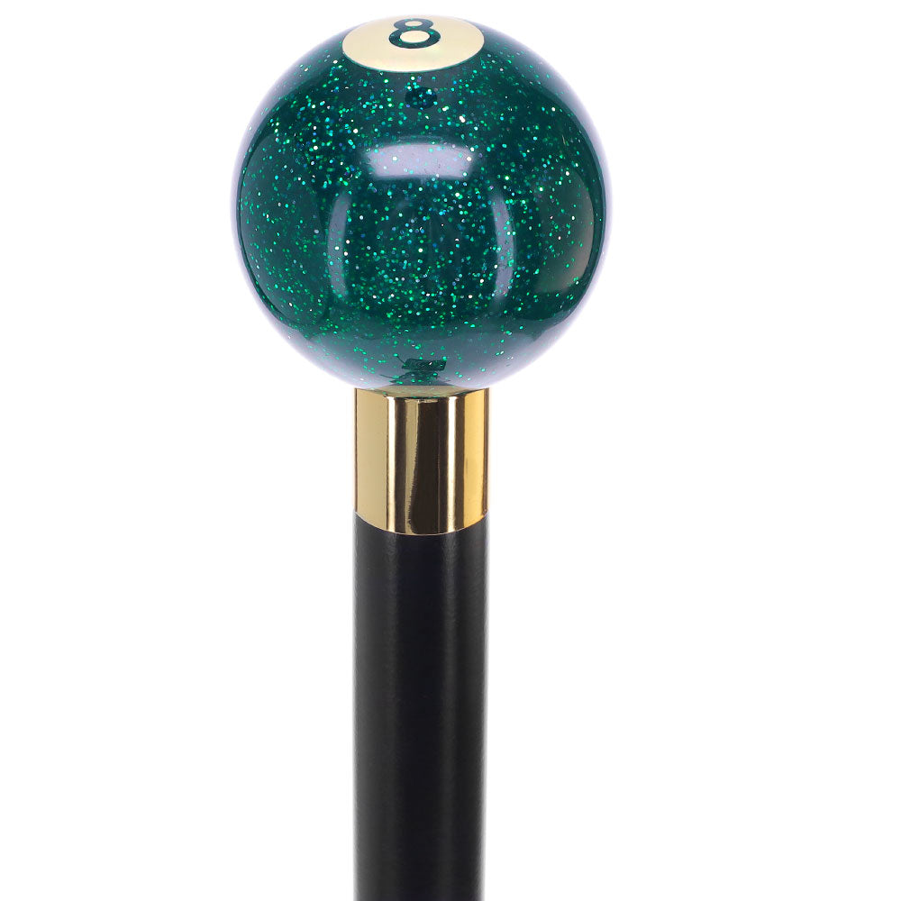 Green Sparkle 8 Ball Shift Knob Cane w/ Custom Color Ash Shaft & Collar Billiard Walking Sticks - Tophatter Daily Deals