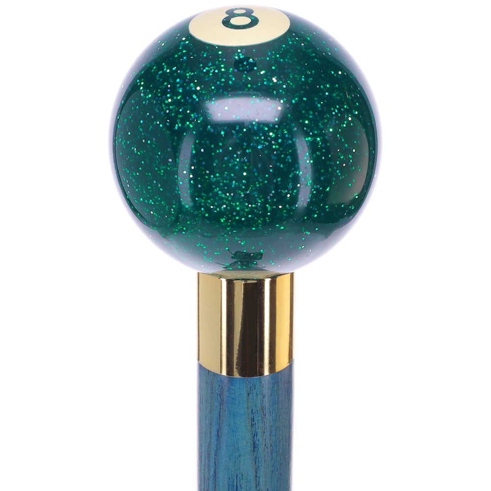 Green Sparkle 8 Ball Shift Knob Cane w/ Custom Color Ash Shaft & Collar Billiard Walking Sticks - Tophatter Daily Deals