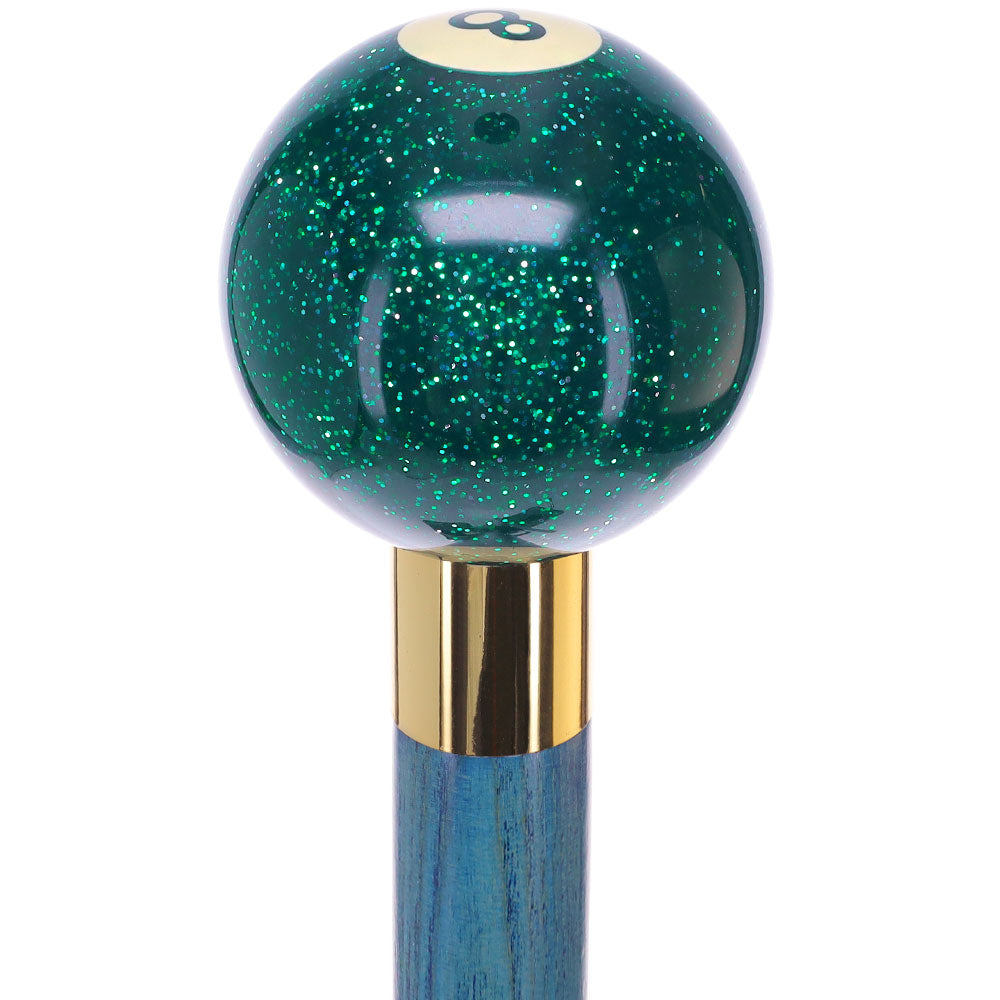Green Sparkle 8 Ball Shift Knob Cane w/ Custom Color Ash Shaft & Collar Billiard Walking Sticks - Tophatter Daily Deals