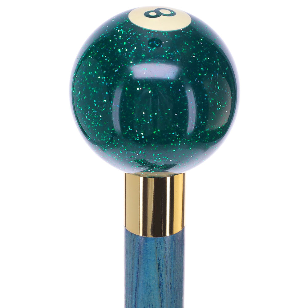 Green Sparkle 8 Ball Shift Knob Cane w/ Custom Color Ash Shaft & Collar Billiard Walking Sticks - Tophatter Daily Deals