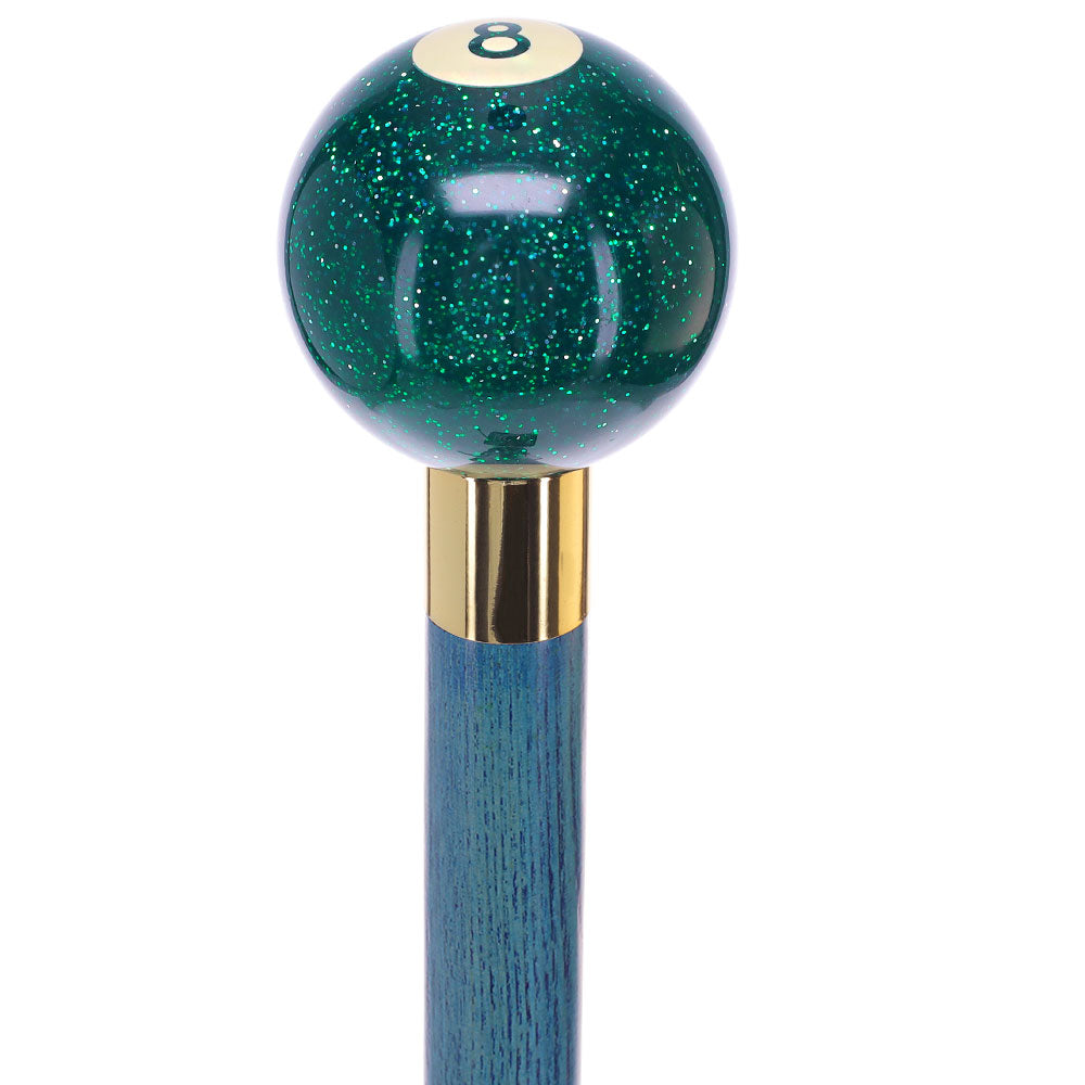 Green Sparkle 8 Ball Shift Knob Cane w/ Custom Color Ash Shaft & Collar Billiard Walking Sticks - Tophatter Daily Deals